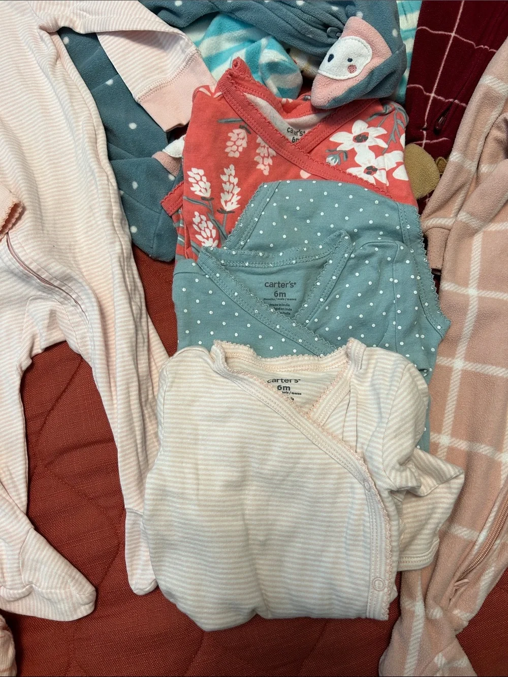 Mixed Baby Girl Sleepers and Onesies - Pink, Peach, Teal, Yellow Mix